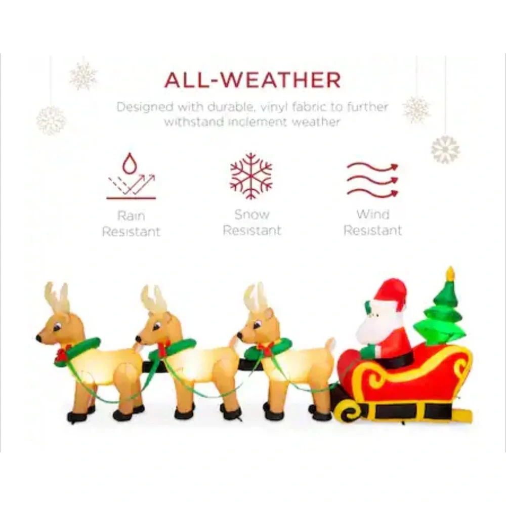 Best Choice Products Lighted Inflatable Santa Claus Reindeer Decoration - 9ft